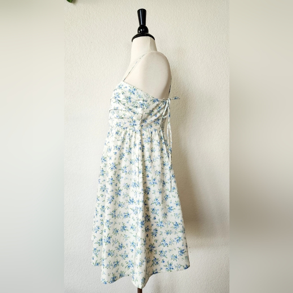 White Floral Sundress with Blue Flower Print